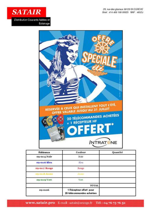 Promotion T&eacute;l&eacute;commandes INTRATONE