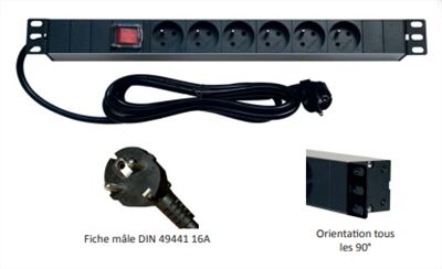 PANNEAU DE DISTRIBUTION 19 POUCES 1U 6PC AVEC INTER LUMINEUX - R1-PA06E01SAC2