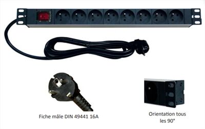 PANNEAU DE DISTRIBUTION 19 POUCES 1U 8PC AVEC INTER LUMINEUX - R1-PA08E01SAC2