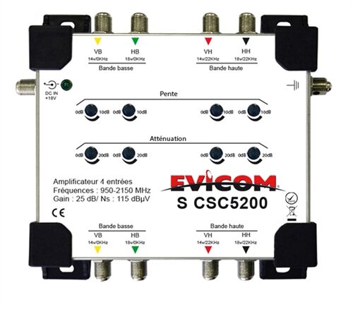 AMPLIFICATEUR DE TETE BIS 4 ENTREES - 25 dB R&eacute;gl Gain + Pente + ALIM - SCSC5200