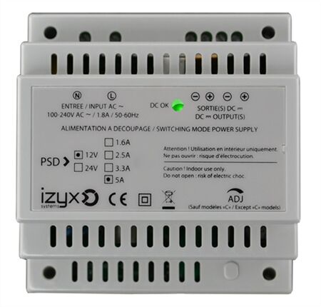 ALIMENTATION 12 - 14V DC / 5.5A 100-240V AC BOITIER RAIL DIN 5 MO - PSDX1205.5