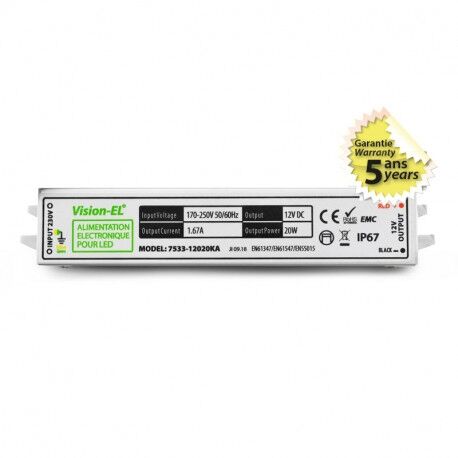 ALIMENTATION LED 12V 20W DC IP67 CLASSE I - 7533
