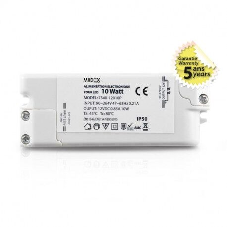 ALIMENTATION LED 12V DC 10W 0.85A IP50 CLASSE II - 7540