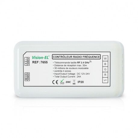CONTROLEUR RADIO FREQUENCE 4 ZONES RGB + BLANC DC 12-24V - 7655