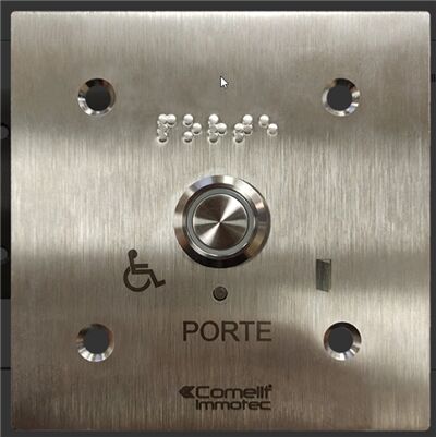 BOUTON LUMINEUX / SONORE MONTE SUR FACADE INOX 100 x100 GRAVEE PORTE B - BP/408L