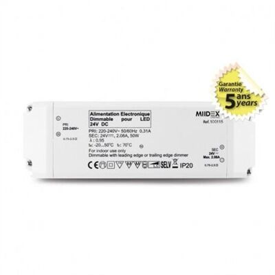 ALIMENTATION LED 24V DC 50W DIMMABLE COUPURE DE PHASE - 100115