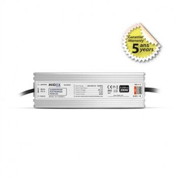 ALIMENTATION LED 24V DC 8,33A 200W IP67 2 SORTIES CLASSE I - 100476