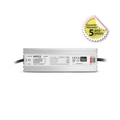ALIMENTATION LED 12V DC 200W 16,67A IP67 1 SORTIE - 100475
