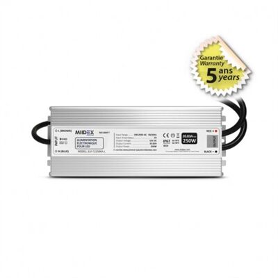 ALIMENTATION LED 12VDC 250W 20,83A MAX IP67 CLASSE I 2 SORTIES - 100477