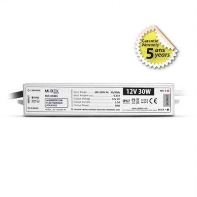 ALIMENTATION LED 12VDC 30W 2,5A IP67 CLASSE I - 100465