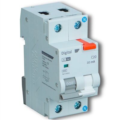 DISJONCTEUR DIFFERENTIEL 20A / 30mA TYPE AC 6 kA COURBE C 2 MODULES - 03021