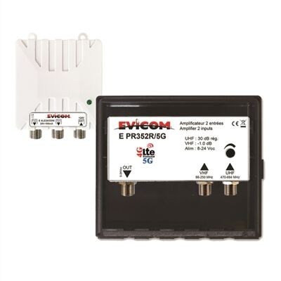 KIT PREAMPLI UHF 2 ENTREES U+V 30DB REG NS 107 DB 5G RED + ALIM - EKEV352R/5G
