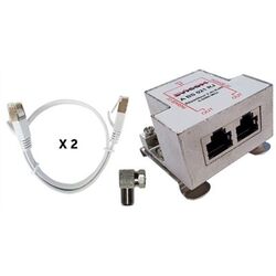 REPARTITEUR 2D F/RJ45 BALUN + 2 CORDONS RJ45/RJ45 + FICHE COUDEE - ABS021RJ/KIT