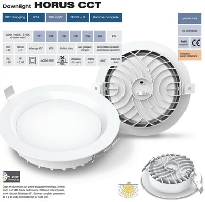 DOWNLIGHT LED HORUS 15W CCT 3/4/5700K 1500LM IP54 IK06 UGR <19 - DL15HOR01CCT
