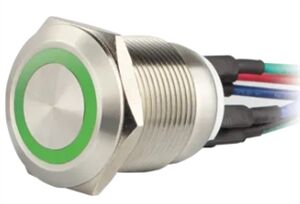 BOUTON DE SORTIE �19mm NO/NF 12V AC/DC HALO VERT PR&Eacute;-CABL&Eacute; IP65 - SS19G12W