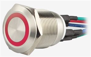BOUTON DE SORTIE �19mm NO/NF 12V AC/DC HALO ROUGE PR&Eacute;-CABL&Eacute; IP65 - SS19R12W